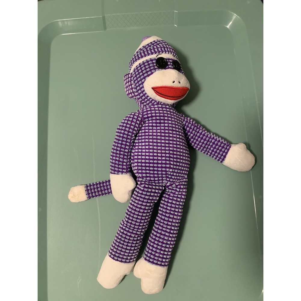 TY Beanie Baby - SOCKS the Sock Monkey (Purple Quilted) 8.5"‎ RETIRED (No Tag)